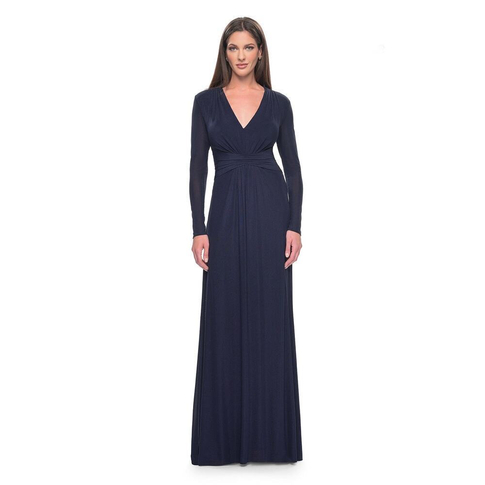 La Femme V-Neckline Longsleeve A-Line Dress in Navy, size 14, NWT